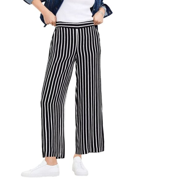 LOFT Fluid Wide Leg Crop Pants‎ in Stripe Size Small - Picture 2 of 7
